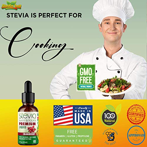 Cranberry Premium Quality Stevia Drops | Organic Liquid Stevia |Best Sugar Substitute | 100% Pure Extract | All Naturally Sweet | Non-Bitter, 0 Calori thumbnail