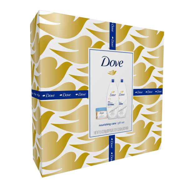 Enjoy the Benefits of the Dove Nourishing Care Gift Set. This Sensitive Skin Trio Includes Deep Moisture Body Washes and Exfoliating Body Polish.