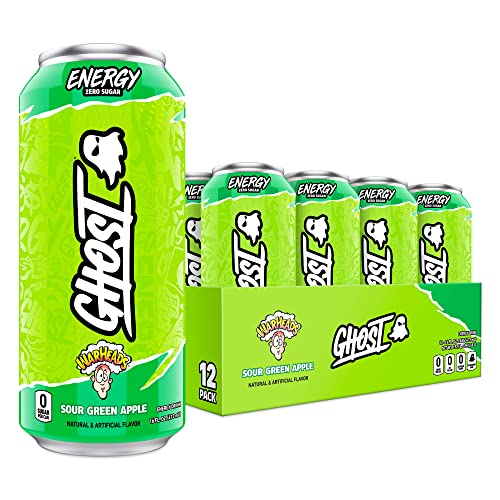 GHOST Zero Sugar Energy Drink  WARHEADS Sour Green Apple  16 Oz Can  12 Pk