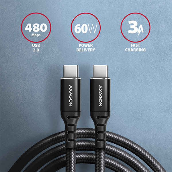 Axagon BUCM-CM10AB USB Cable 1 M USB 2.0 USB C Black thumbnail