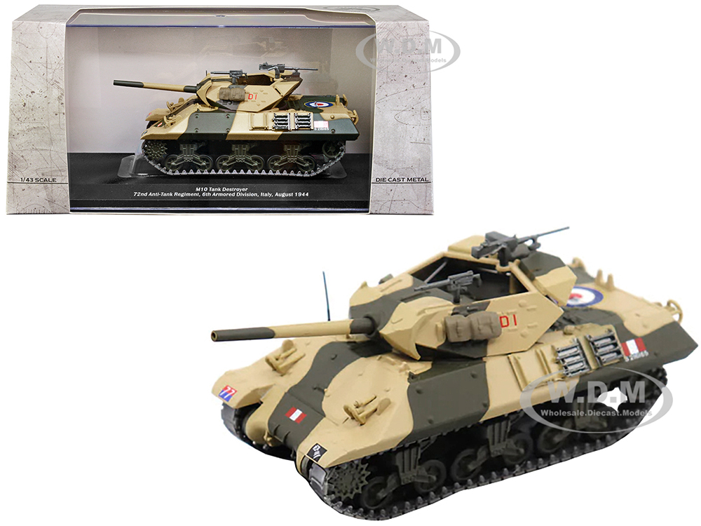 AFVs of WWII 23191-44 M10 Tank Destroyer D1 No.77 USA 72nd Anti-Tank Regiment 6th Armored Division Italy August 1944 1 by 43 Scale Diecast Model Car