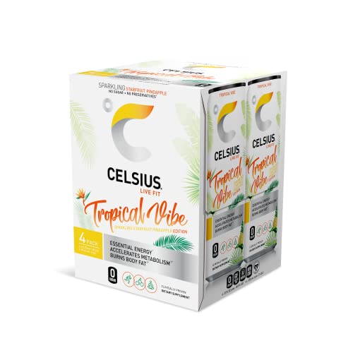 CELSIUS Essential Energy Drink 12 Fl Oz, Sparkling Tropical Vibe,12 Count (Pack of 2) thumbnail