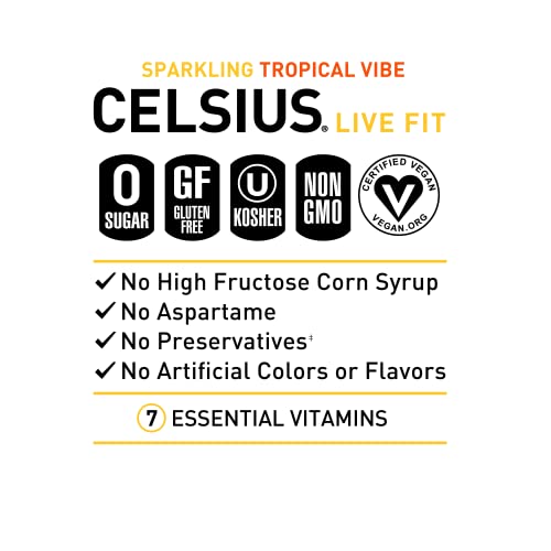 CELSIUS Essential Energy Drink 12 Fl Oz, Sparkling Tropical Vibe,12 Count (Pack of 2) thumbnail