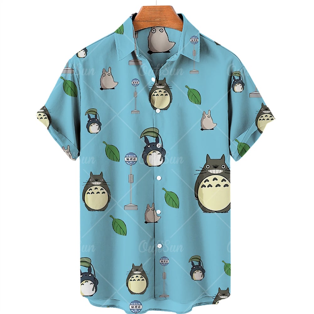 Hayao Miyazaki Shirt Faceless Cat Mask 3D Shirt Men's Short Sleeve Hawaiian Beach Summer Shirt - Zh-0049, Xxxl(european Size)