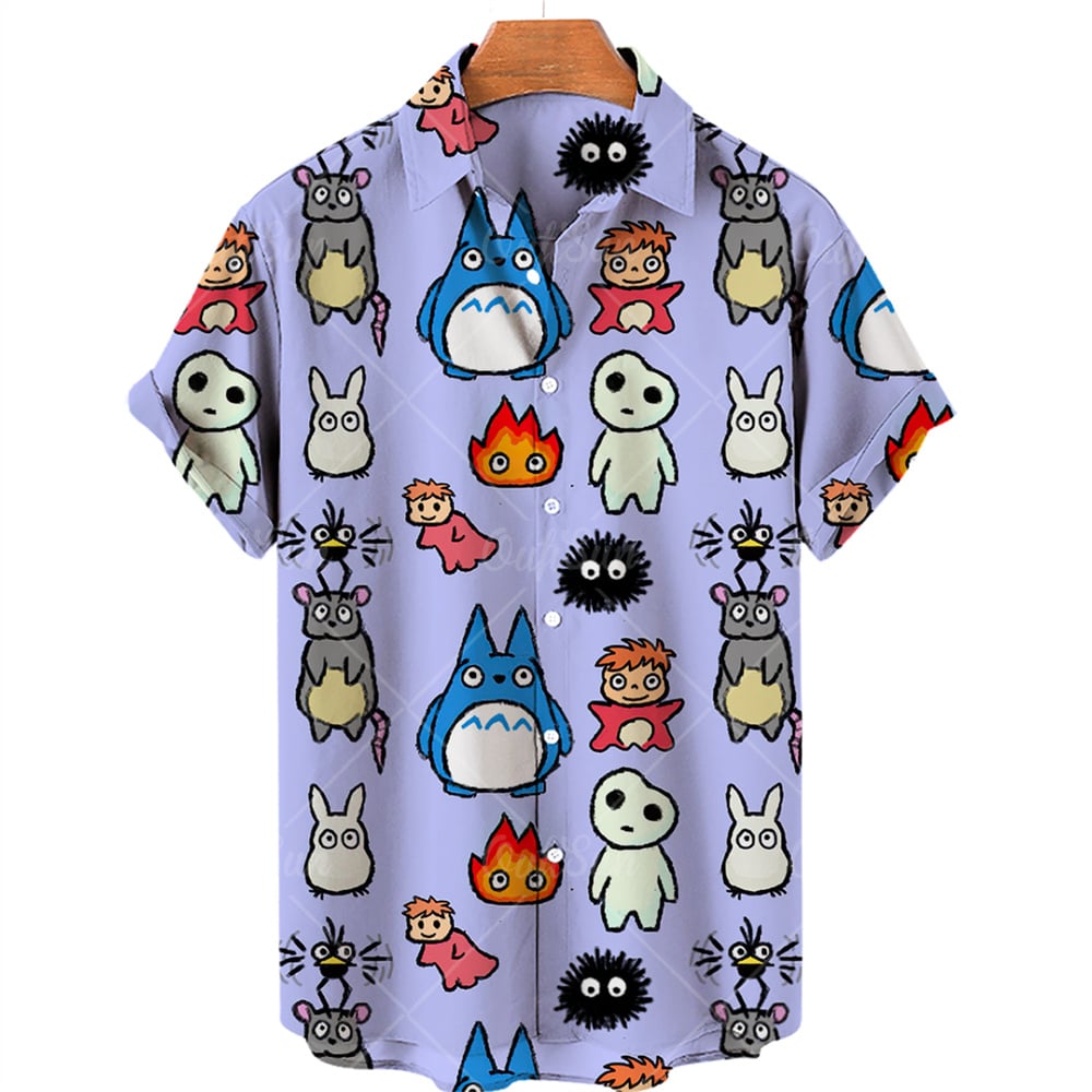 Hayao Miyazaki Shirt Faceless Cat Mask 3D Shirt Men's Short Sleeve Hawaiian Beach Summer Shirt - Zh-0049, Xxxl(european Size) thumbnail