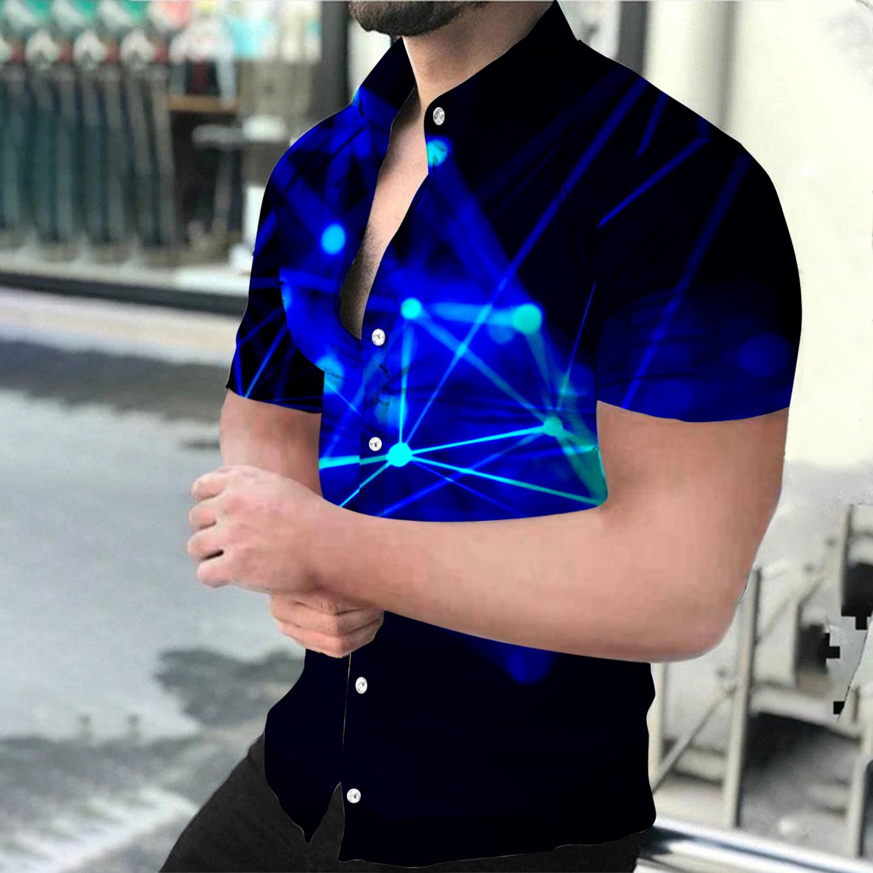 Summer Fashion Men's Social Shirts Turn-down Collar Buttoned Shirt Casual Starry Sky Print Short Sleeve Tops Mens Clothing S-4XL - Dx-1455, Xxxl Bust
