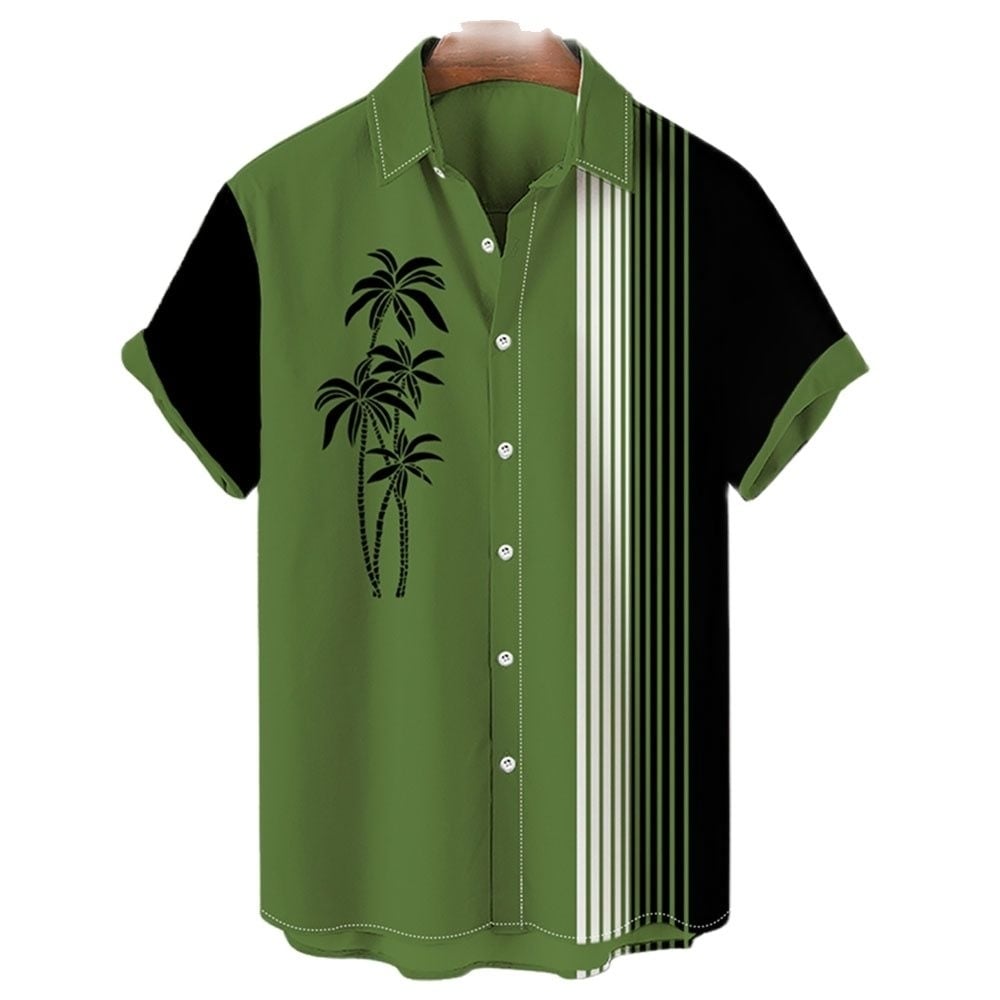 Men's Hawaiian Shirt Lapel Fashion Short-sleeved Loose Breathable Top Summer Coconut Retro Shirt for Men 3D Casual Beach Shirts - Zm-4723, European