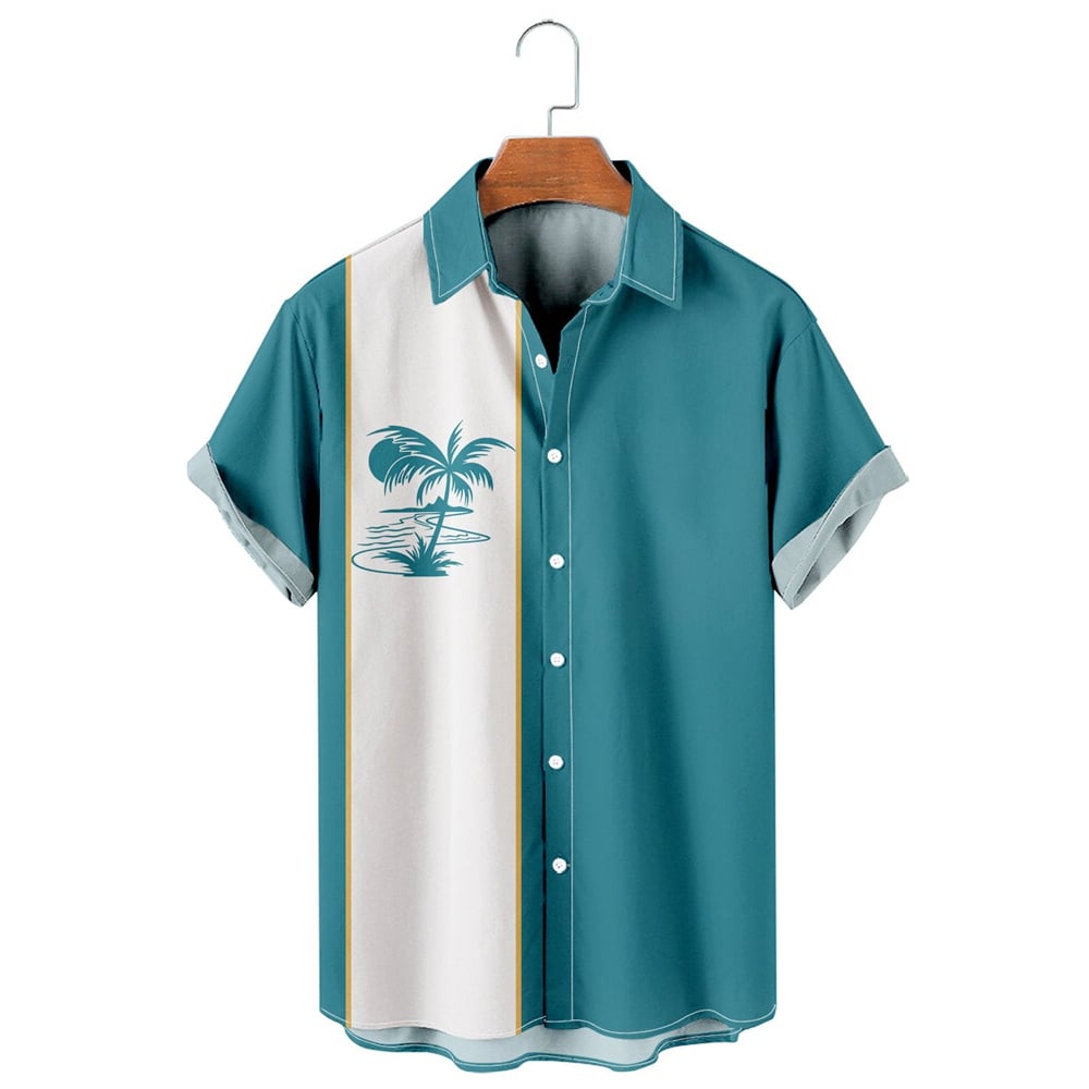 Men's Hawaiian Shirt Lapel Fashion Short-sleeved Loose Breathable Top Summer Coconut Retro Shirt for Men 3D Casual Beach Shirts - Zm-4723, European thumbnail