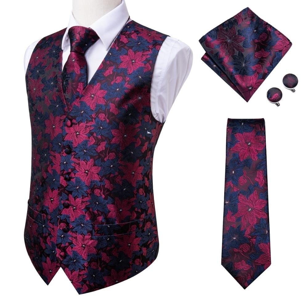 15 Color 100% Silk Men's Blue Green Vest for Men Suit Ganster Wedding Vintage Fashion Floral Formal Vest Paisley Vest and Ties - Ms-0036, Xl