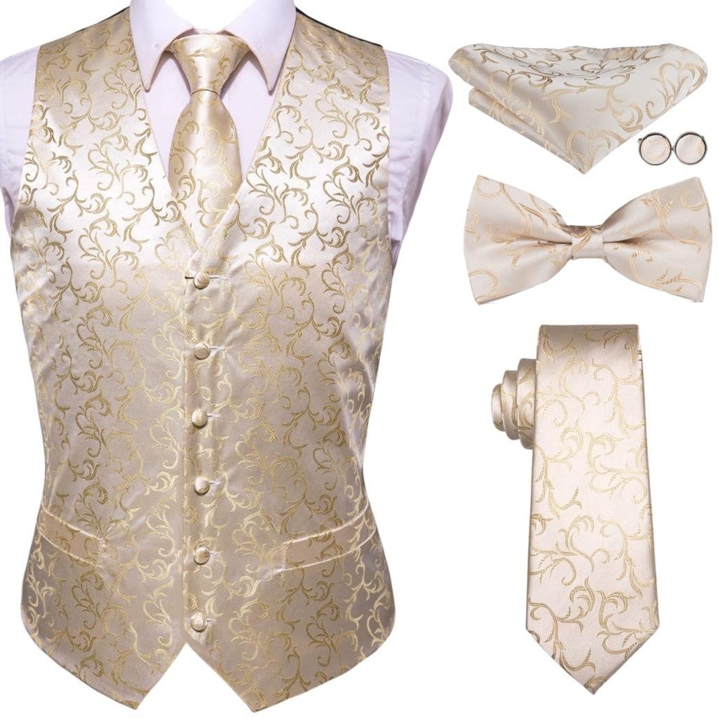 Brand Silk Mens Vests Red Blue Green Gold Waistcoat Tie Bowtie Hanky Cufflinks Set Waist Jacket for Men Wedding Office - 0008-0516, Xxxl thumbnail
