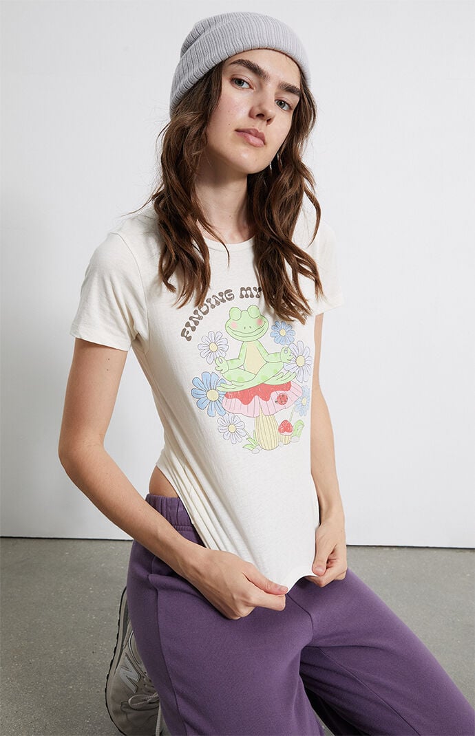 Golden Hour Womens Find My Peace Frog T-Shirt - White Size Large