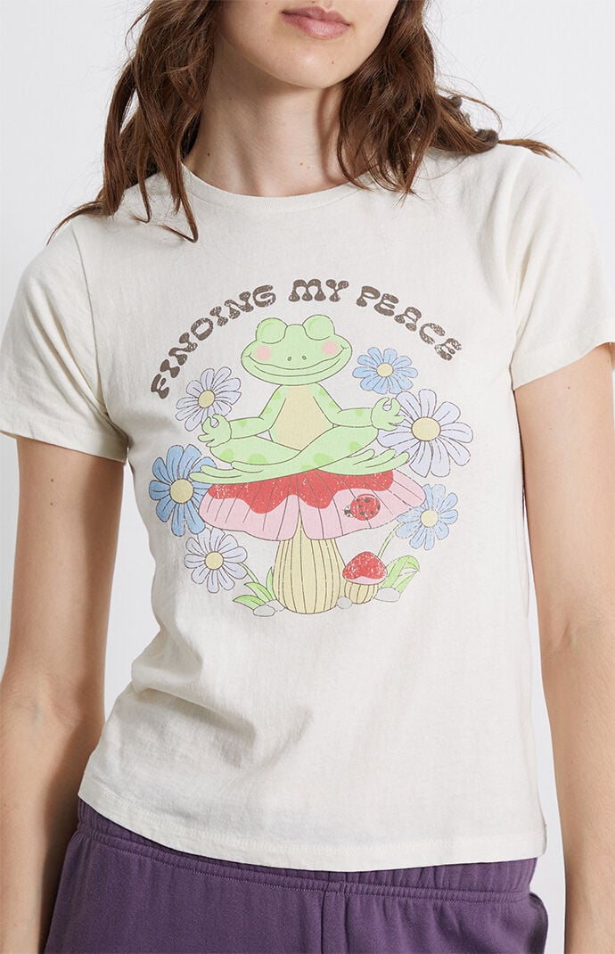 Golden Hour Womens Find My Peace Frog T-Shirt - White Size Large thumbnail