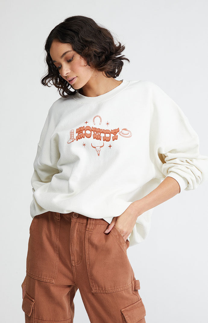 Golden Hour Womens Howdy Crew Neck Oversized Sweatshirt - Beige thumbnail