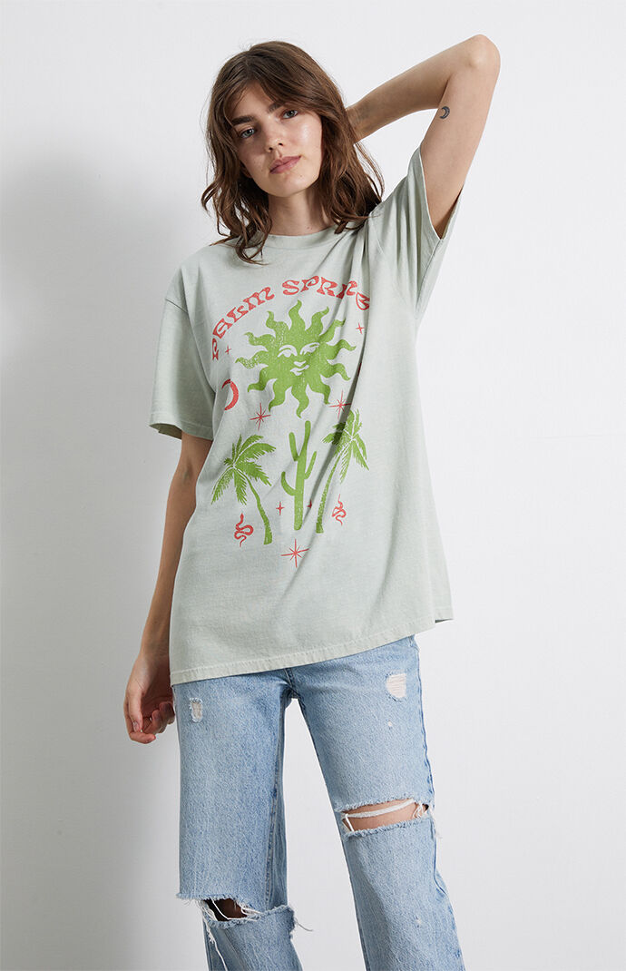 Golden Hour Womens Palm Springs Icons Oversized T-Shirt - Green Size XS/S
