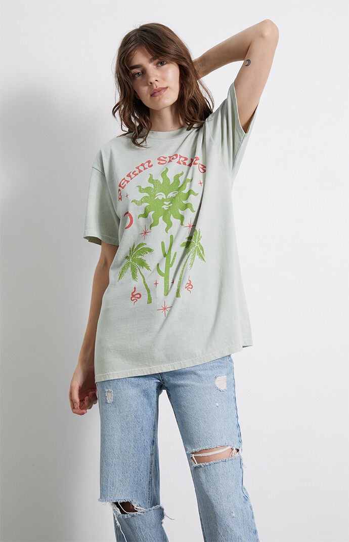 Golden Hour Womens Palm Springs Icons Oversized T-Shirt - Green Size L/Xl
