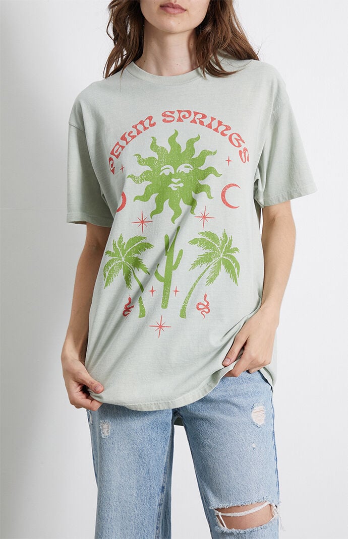 Golden Hour Womens Palm Springs Icons Oversized T-Shirt - Green Size L/Xl thumbnail