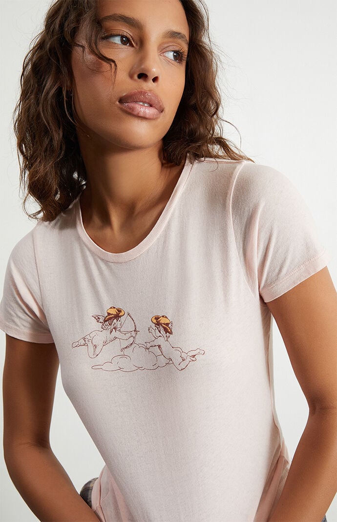 Golden Hour Womens Cowboy Angels Baby T-Shirt - Pink Size Medium thumbnail