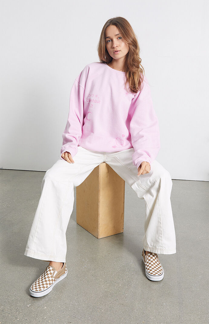 Golden Hour Womens Don't Overthink It Crew Neck Sweatshirt - Pink Size XS/S