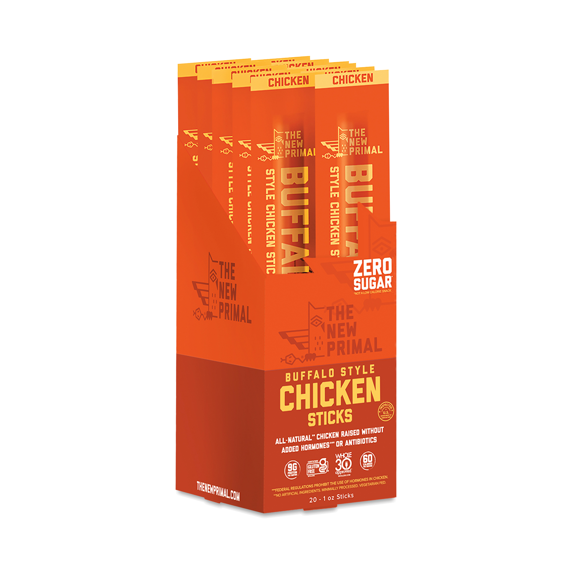 The New Primal Chicken Sticks, Buffalo Style 20 Sticks (1 Oz Each)