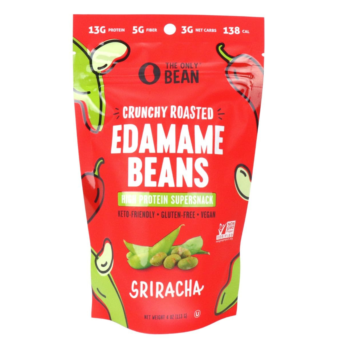The Only Bean Crunchy Roasted Edamame Bean Snack High Protein Sriracha - 4oz