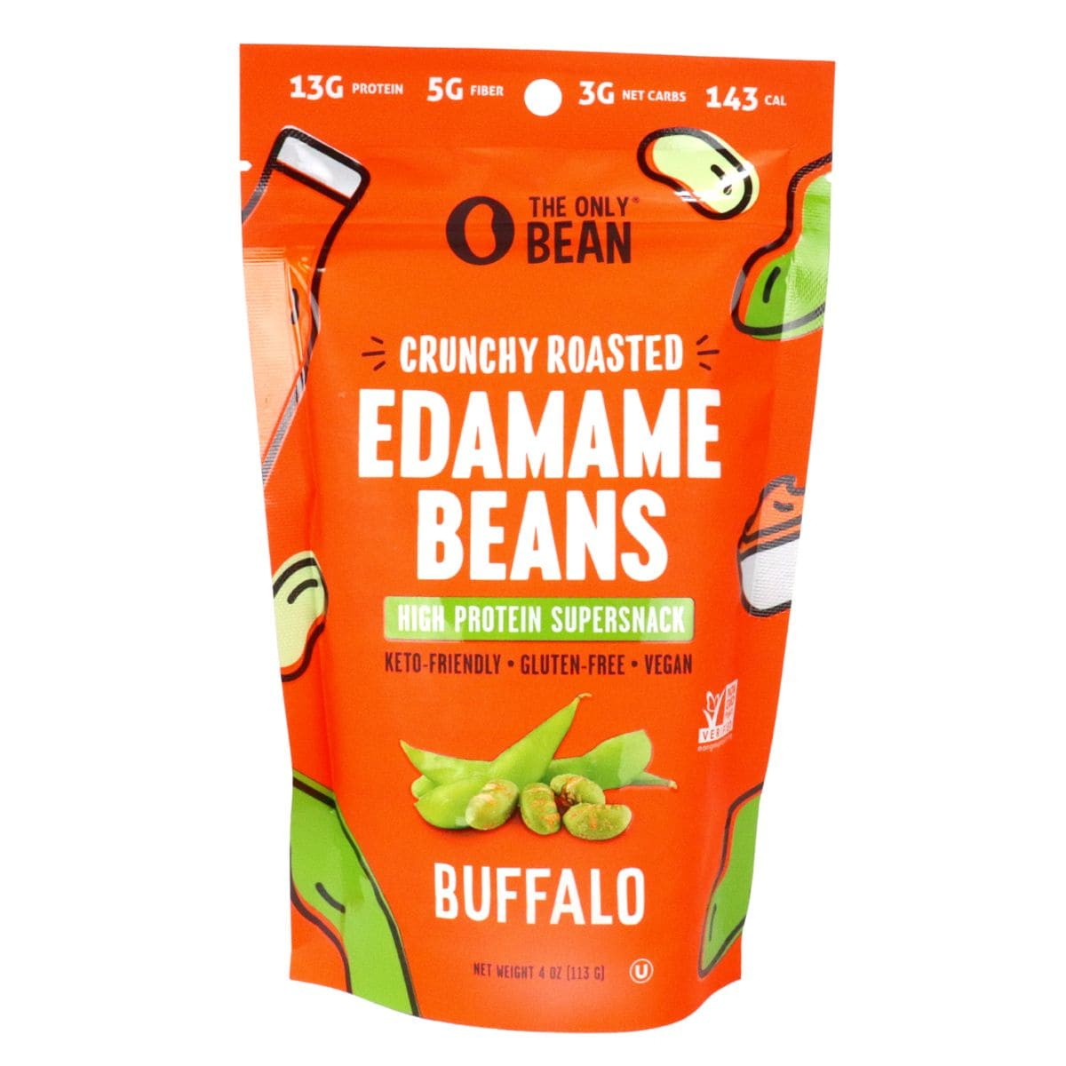 The Only Bean Crunchy Roasted Edamame Beans Buffalo 4 Oz