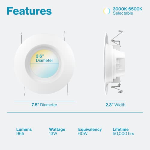 Sunco Lighting 24 Pack 5/6 Inch LED Can Lights Retrofit Recessed Lighting, Selectable 3000K/4000K/5000K/6000K/6500K Dimmable, Smooth Trim, 13W=75W, 96 thumbnail