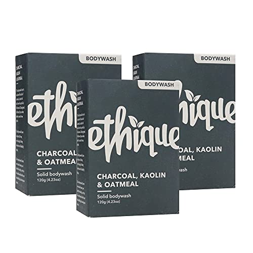 Ethique Unscented Body Wash Bar for Sensitive Skin - Scent Free, Moisturizing, Vegan, Plastic Free, Eco-Friendly, Compostable, Recyclable - Charcoal,
