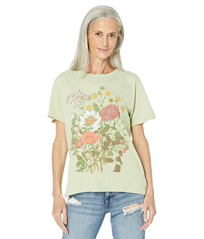 Lucky Brand Romantic Floral Boyfriend Tee - Women's Clothing Tops Shirts Tee Graphic T Shirts in #3443 Laurel Green, Size XS