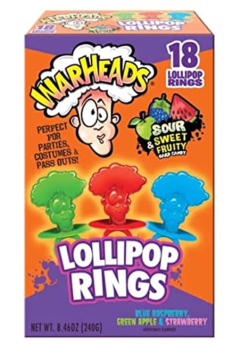 Flix Halloween Lollipop Ring, WarHeads Sour & Sweet Fruity Hard Candy Ring Pops - 18 Count (8.46 Ounce) Box