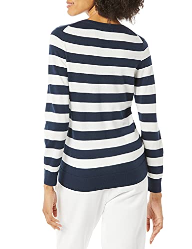 Amazon Essentials Women's Classic-Fit Lightweight Long-Sleeve V-Neck Sweater (Available in Plus Size), Navy/White, Stripe, XX-Large thumbnail