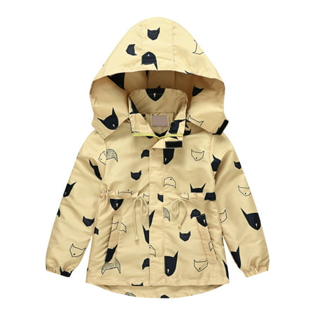 Kids Jackets for Girls Boys Toddler Baby Cute Cartoon Pattern Windproof Jacket Detachable Hooded Coat