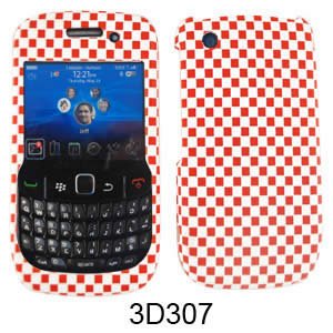 Rubber Coated Hard Case for Blackberry Curve 8520 8530 9300 Textured Red White Checkers