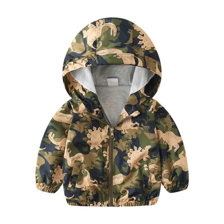 Kids Jackets for Girls Boys Toddler Baby Boys Dinosaur Print Jacket Zipper Hooded Windproof Coat