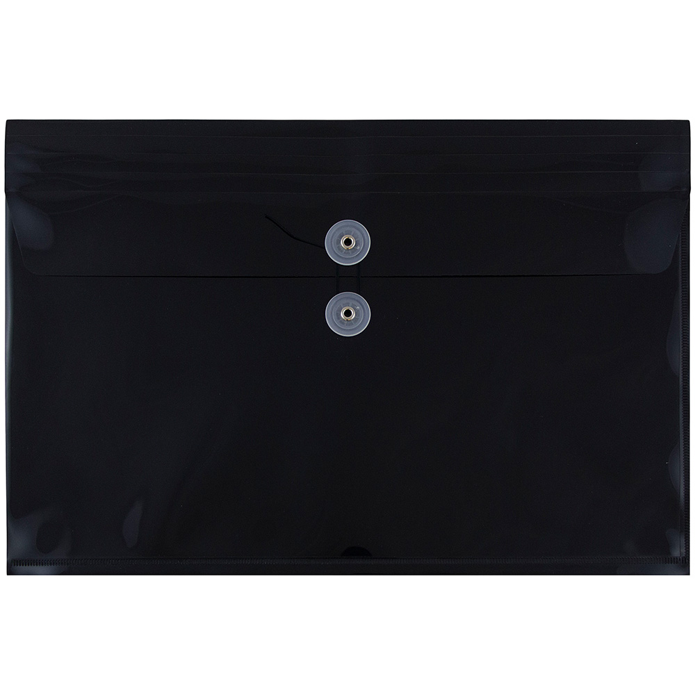 JAM Paper Plastic Envelopes with Button and String Tie Closure  Legal Booklet  9 3/4 X 14 1/2 X 1 1/4  Black  108/pack