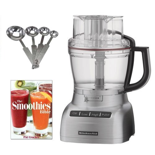 KitchenAid KFP1333CU 13 Cup Food Processor Contour Silver + Kamenstein Mini Measuring Spoons Spice Set + the Smoothies Bible thumbnail