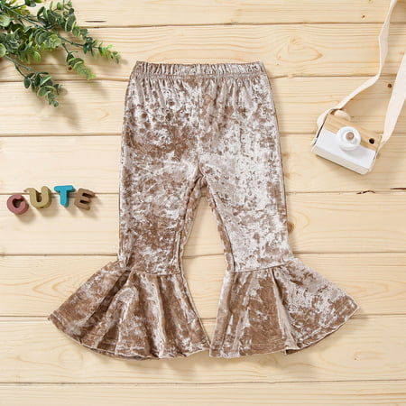 Tokmisa Baby136 Toddler Baby Girls Fashion Solid Color Gold Velvet Casual Flared Pants Trousers Pants Bodysuit#1136