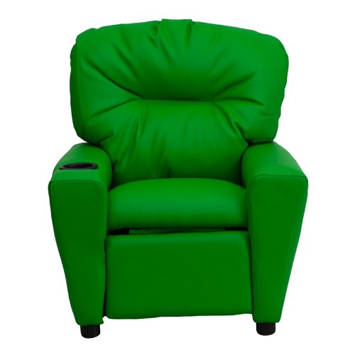 Flash Furniture BT-7950-KID-GRN-GG Contemporary Green Vinyl Kids Recliner with Cup Holder thumbnail