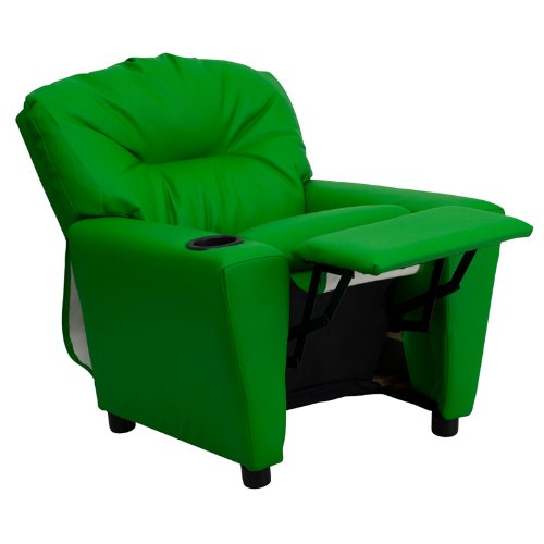 Flash Furniture BT-7950-KID-GRN-GG Contemporary Green Vinyl Kids Recliner with Cup Holder thumbnail