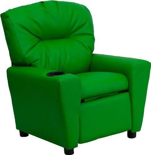 Flash Furniture BT-7950-KID-GRN-GG Contemporary Green Vinyl Kids Recliner with Cup Holder thumbnail