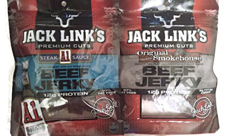 Jack Link's Premium Beef Jerky Variety Pack: (2) Original Hickory Smokehouse, (2) A1 Steak Sauce (4 Total Packs)
