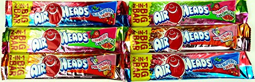 Airheads 2-in-1 Big Bars 3-Flavor Variety: Two 1.5 Oz Bars Each of Pink Lemonade & Orange, Blue Raspberry & Cherry, and Strawberry & Water thumbnail