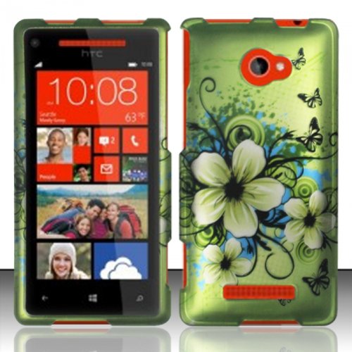 For HTC Windows Phone 8x 6990 (at&T) Rubberized Design Cover - Hawaiian Flowers