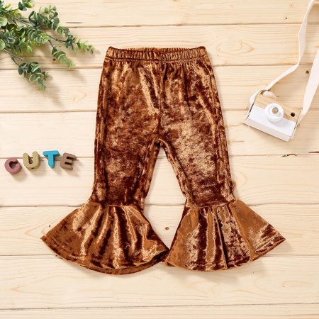 Tokmisa Baby136 Toddler Baby Girls Fashion Solid Color Gold Velvet Casual Flared Pants Trousers Pants Bodysuit#1136