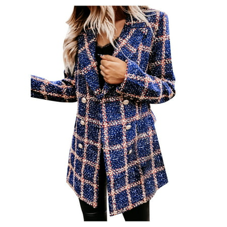 Miximx Ladies Long Sleeve Suit Collar Double Breasted Woolen Jacket - Gifts for Women Ladies Long Sleeve a-a#9598 Winter Clothes for Women Female