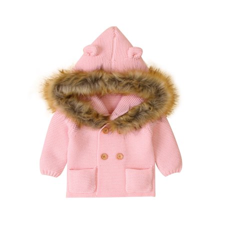 Kids Jackets for Girls Boys Toddler Baby Boy Girl Solid Color Sweater Hooded Knit Faux Collar Coat