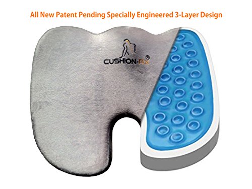 Cushion Rx Premium 3-layer Coccyx Orthopedic Seat Cushion with Memory Foam, Comfort Foam and Cooling Gel. Patent Pending **No Other Seat Cushion Made thumbnail