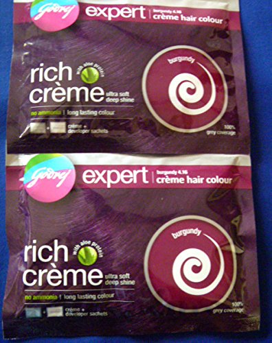 2 X Godrej Expert Creme Hair Color No Ammonia with Aloe Protein Burgundy Ultra Soft Long Lasting