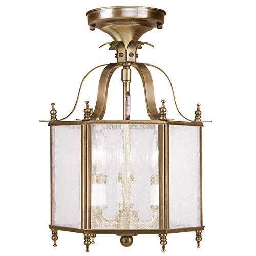 Livex Lighting 4397-01 Livingston 3-Light Convertible Chain Hang/Ceiling Mount, Antique Brass thumbnail