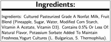 Yoplait, Greek Fat Free Yogurt, Pineapple, Pineapple