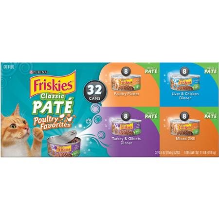 Purina Friskies Wet Cat Food, Classic Pate Poultry Favorites Variety Pack, 5.5 Oz Cans, Pack of 32... Give Your Precious Pet a Nice Treat